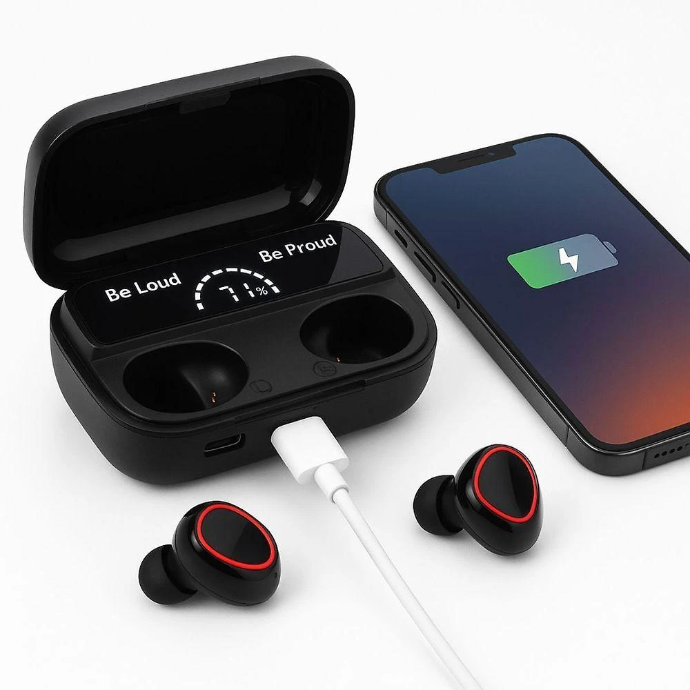 Fone de Ouvido sem Fio M10 Bluetooth com Estojo Powerbank e Iluminação RGB Preto