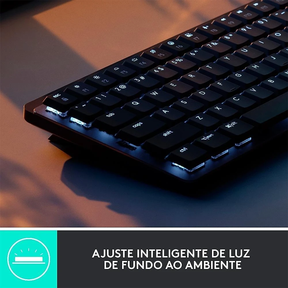 Teclado Mecânico Sem Fio Logitech MX Mechanical Mini, Iluminação, Switch Tactile Quiet, Bluetooth, USB, Preto - 920-010783