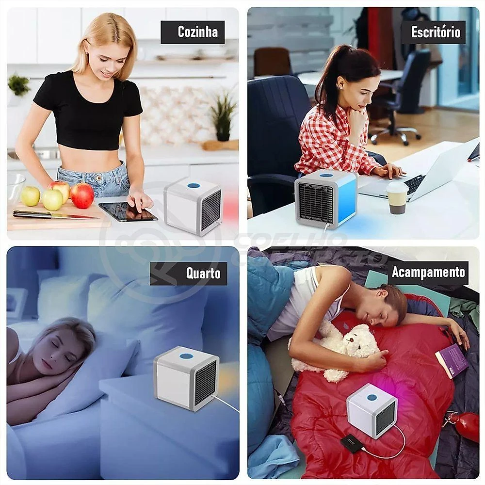 Mini Ar Condicionado Portátil com 3 Velocidades para Resfriar, Umidificar e Purificar Ambientes