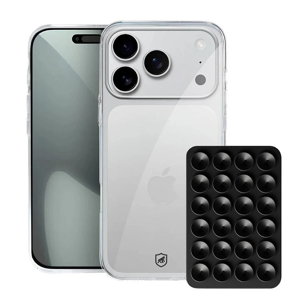 Kit Capa Crystal Slim para Iphone 17 Pro + Ventosa Gshield Preto Acrílico 1 Unidade