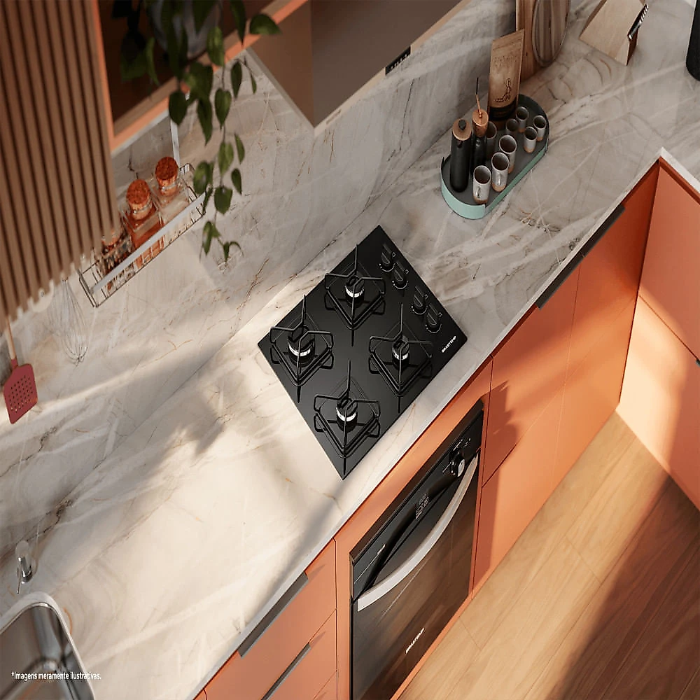 Cooktop 4 Bocas a Gás BDD61BE com Grades de Ferro Amarado e Chama Simmer Brastemp Preto - Bivolt