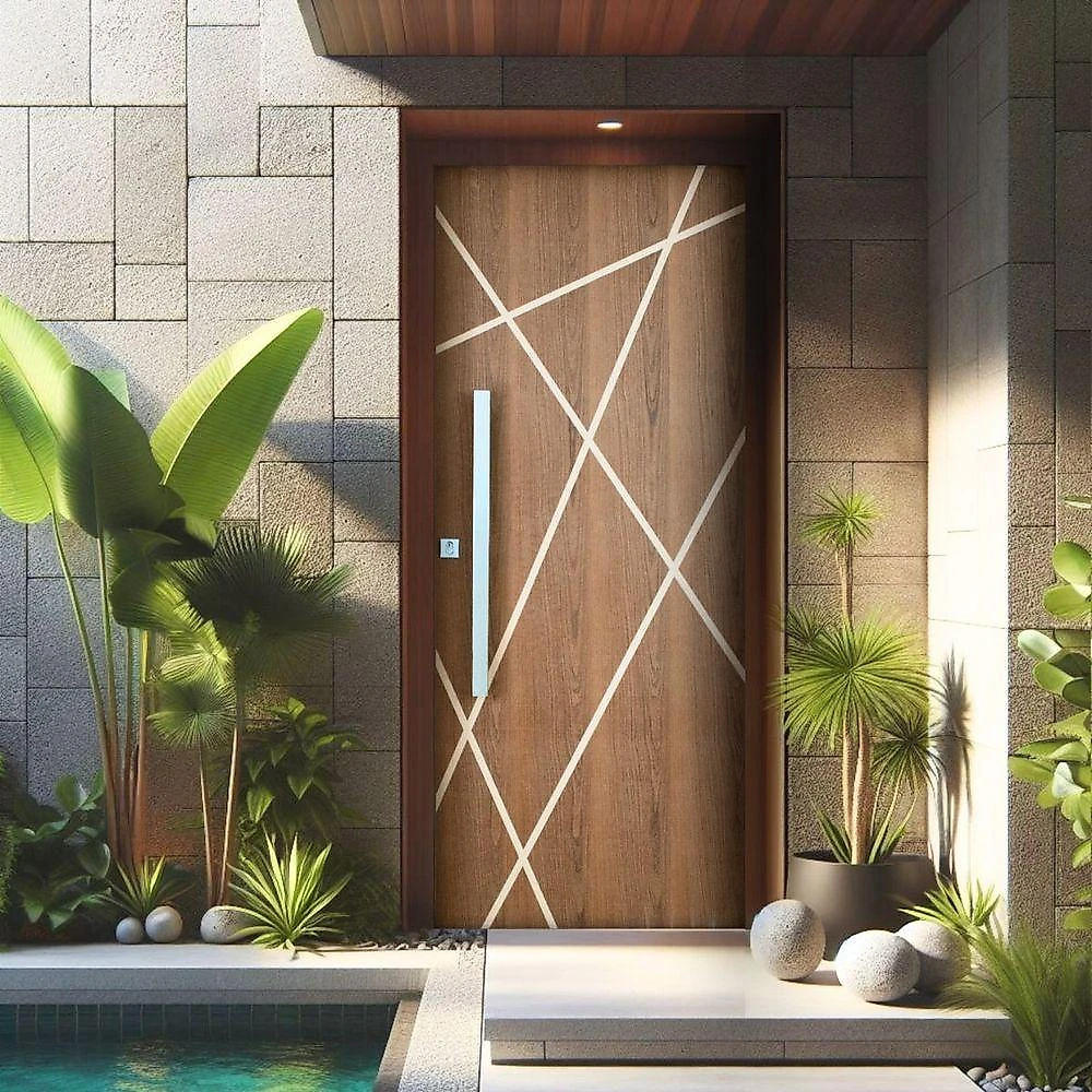 Kit Porta de Madeira Agatha de Abrir Sarrafeada 82x210CM para Interno Amadeirado Rodam