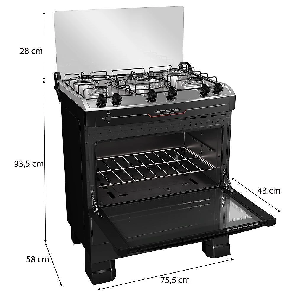 Fogão Mueller 5 Bocas Preto Com Tripla Chama MFI5BF