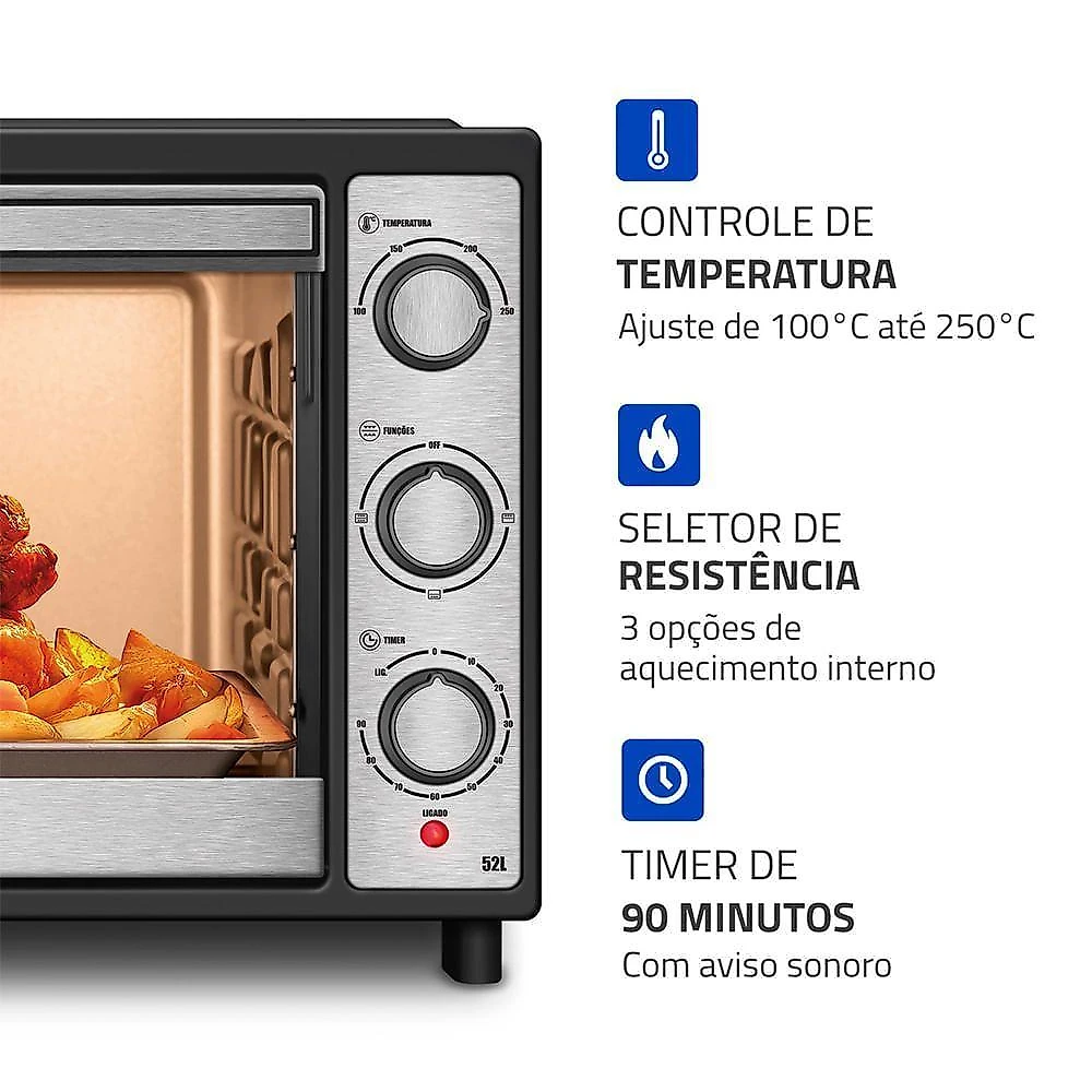 Forno Elétrico 52L Family Grill Inox Mondial Preto/inox 1800W FRN-52-BI 110V