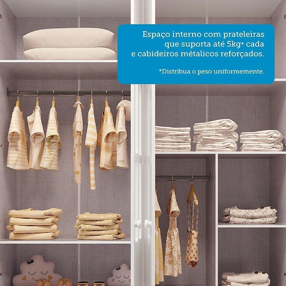 Quarto Infantil com Guarda-roupas e Cômoda com Janelas 100% Mdf Maya Provençal Espresso Móveis Branco Brilho