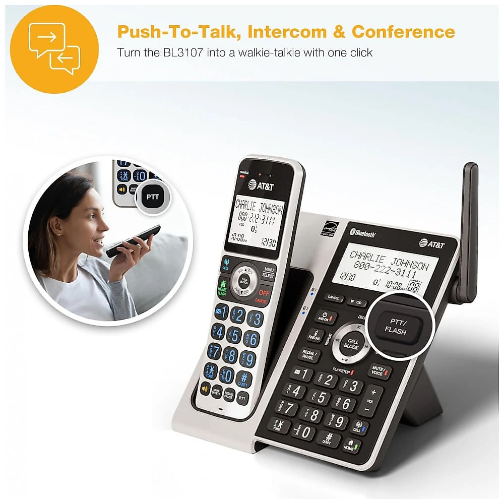 Telefone Sem Fio AT&T Titânio/Preto 3 Terminais Bluetooth Bloqueador Inteligente Display 5,1 cm Teclado Iluminado BL3107-3 110V