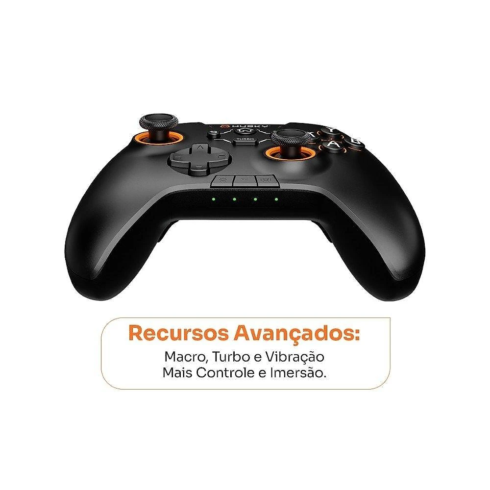 Controle Husky Hunter, Sem Fio, Compativel com PC/Android/iOS, 24 Botões Programáveis, RGB, Preto - HJK002PT