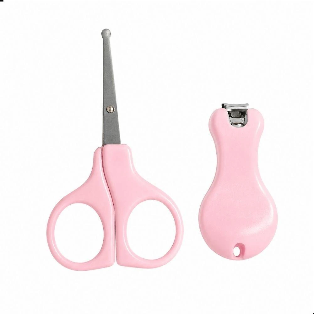 Kit Manicure para Bebê com Tesoura de Ponta Arredondada e Cortador de Unhas Azul Ou Rosa