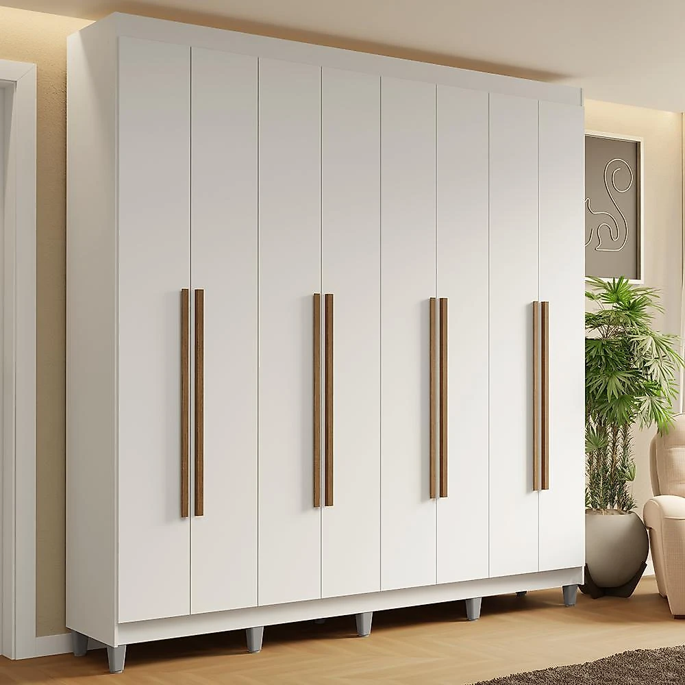 Guarda-roupa casal com pés 8 portas batentes branco/branco/rustic saturno madesa