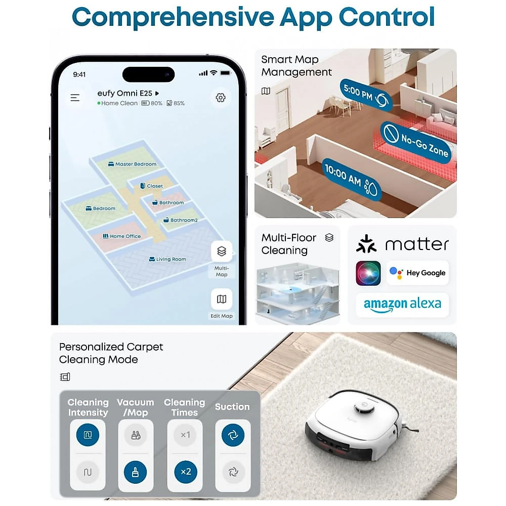 Robô Aspirador eufy E25 HydroJet 20.000 Pa com Estação Multifuncional Branco 110V