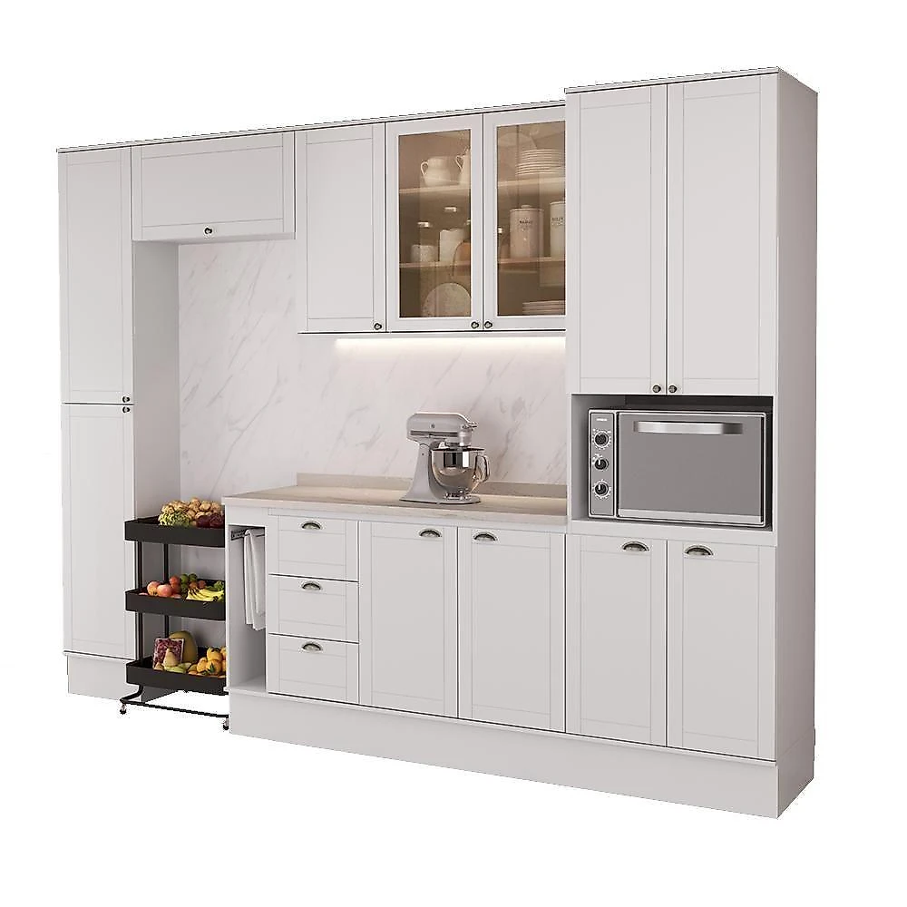 Cozinha Completa com Balcão Milla Stellar Gold 12 Portas MDF 310cm Branco webcontinental-7899999014890