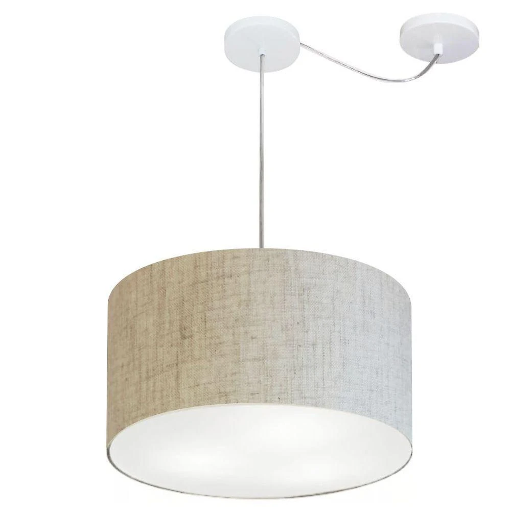 Lustre Pendente Cilíndrico Com Desvio De Centro Vivare Md-4166 Cúpula Em Tecido 40x25cm - Bivolt Rustico-bege 127/220v