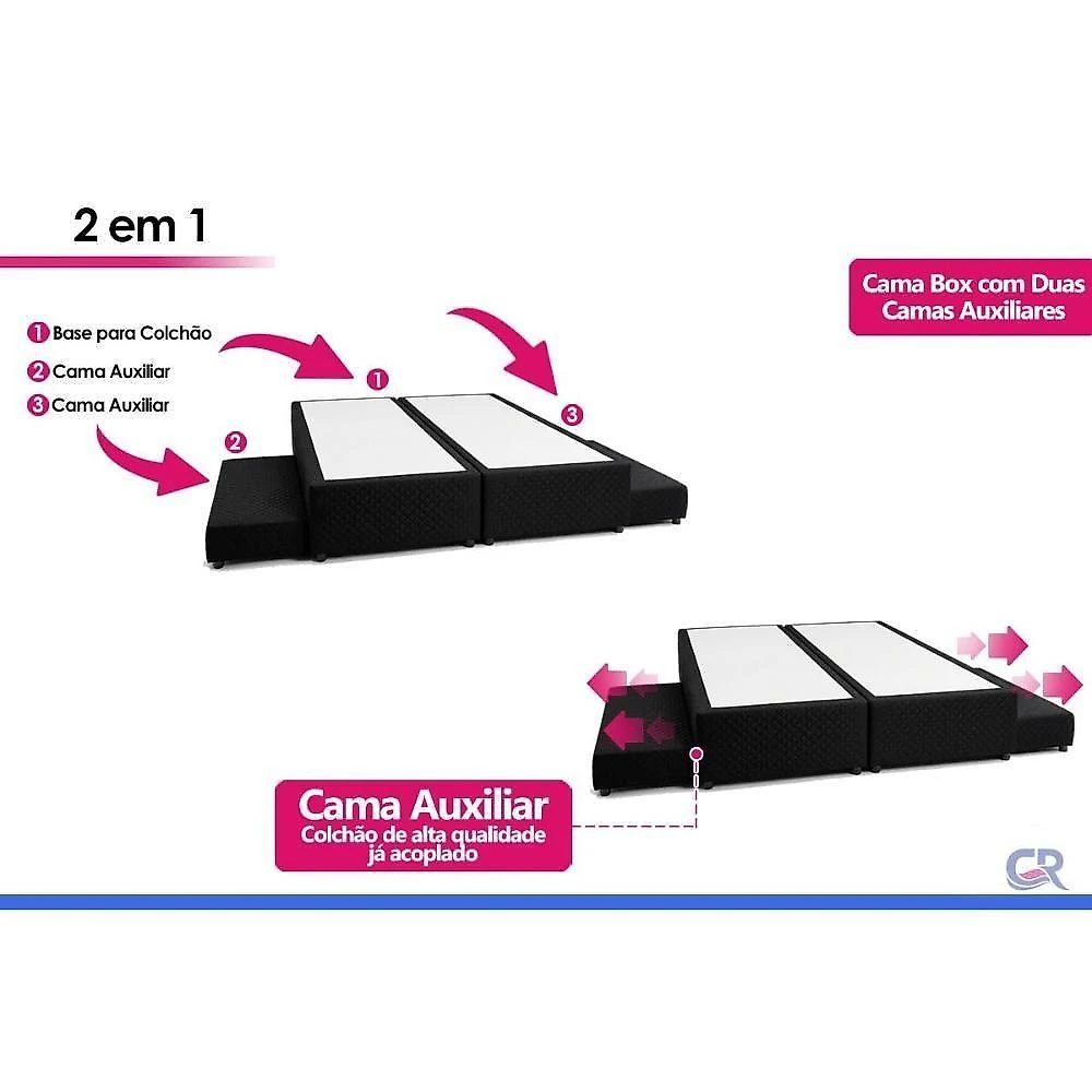 Cama Box Casal com 2 Auxiliares MH1453 Black Estrutura em Madeira Preto Herval webcontinental-7899285943415