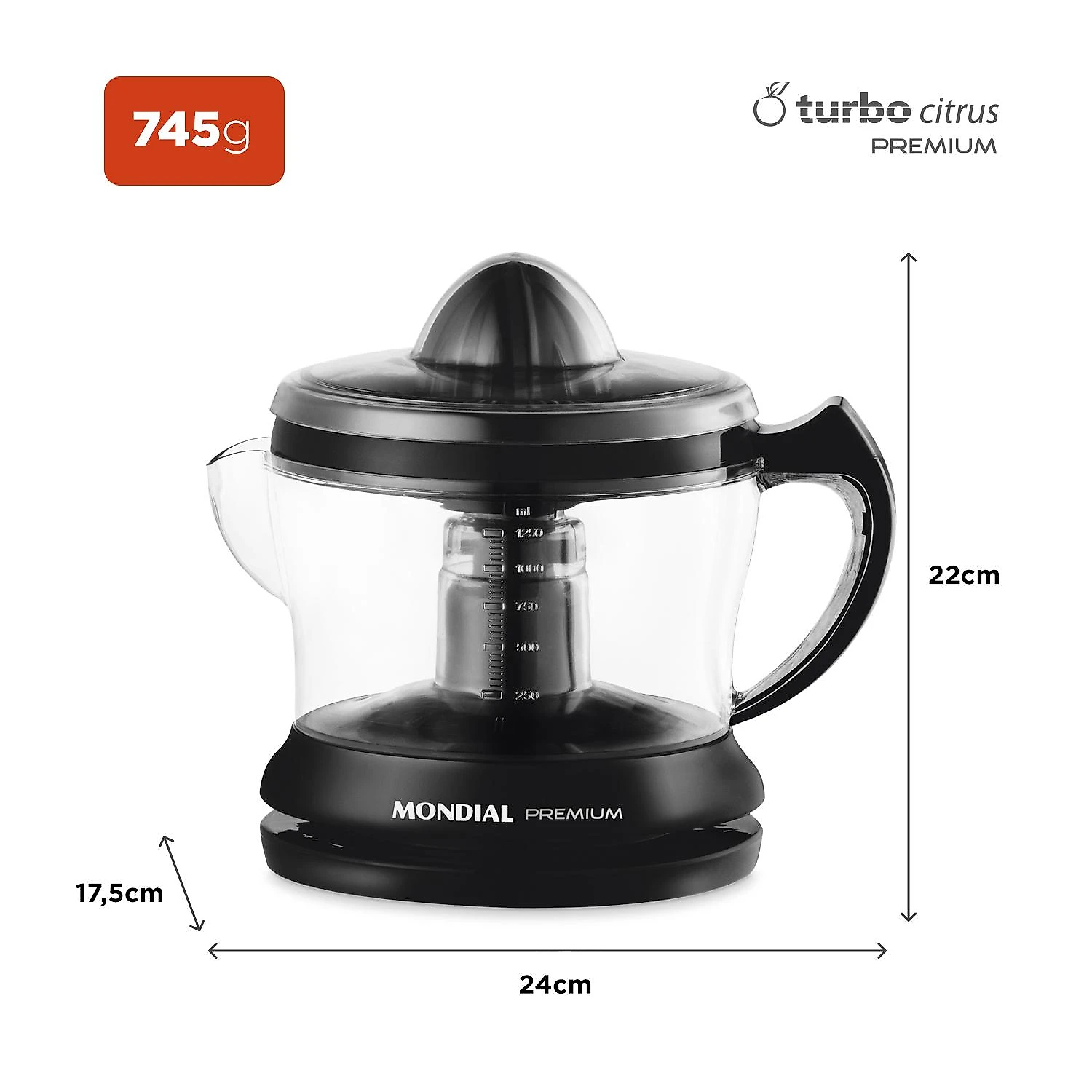Espremedor 1.25L Mondial Premium E-02 com Dupla Rotação e Acionamento Automático Preto 220V 220V