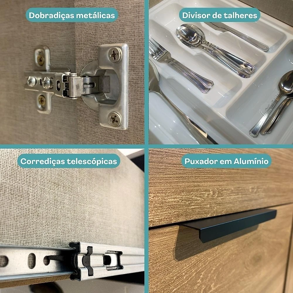 Armário De Cozinha Completa C Balcão Miami Box Carraro Off White C Freijó