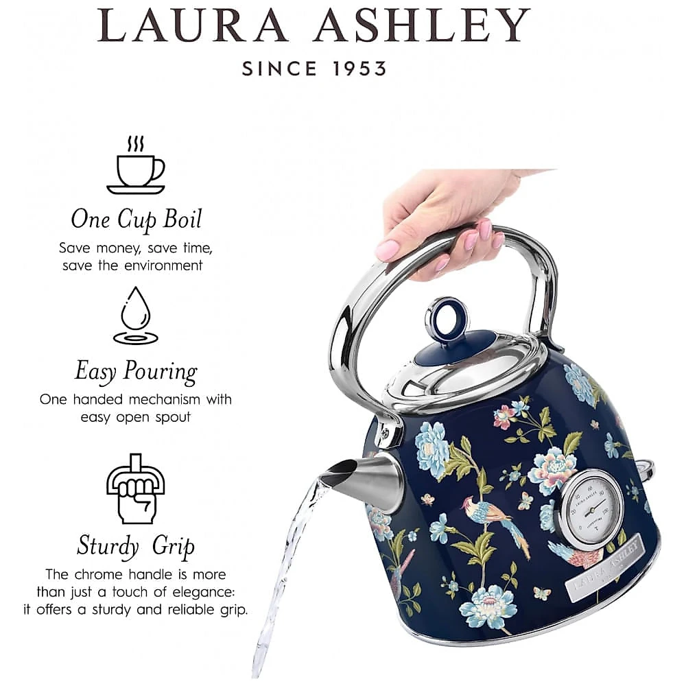 Chaleira Elétrica Laura Ashley 1,7L Inox Azul Marinho com Estampa Floral Elveden, Termômetro Externo, Filtro Removível, Dome VQ-SBPKK336-LAEN-US 1500W Chaleira Elétrica Laura Ashley 1,7L Inox Azul Marinho com Estampa Floral Elveden, Termômetro Externo, Filtro Removível, Dome VQ-SBPKK336-LAEN-US