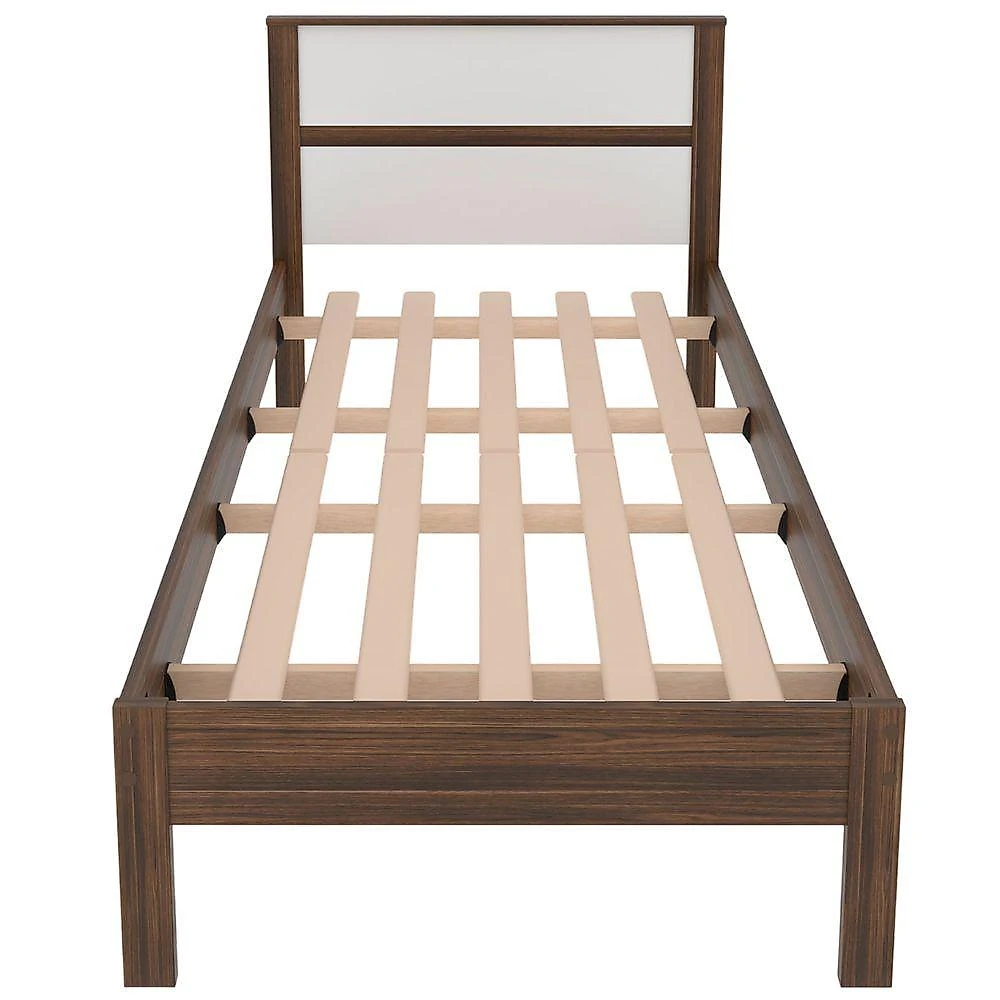 Cama Solteiro com Cabeceira Fernanda Moderna MDP BP Nogal e Branco Tecnomobili