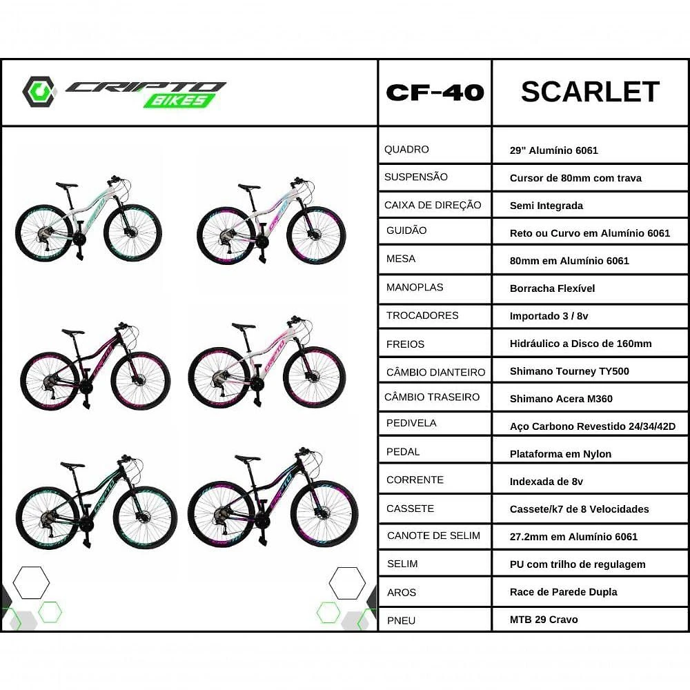 Miniatura Bicicleta Cripto 24v Acera Mountain Bike Aro 29 Quadro Alumínio 24 Marchas Branco-rosa Cripto Bikes