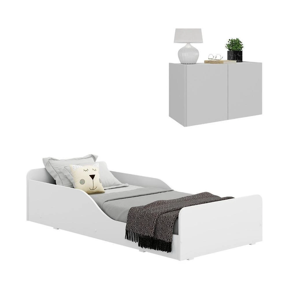 Minicama Montessoriana Com Colchão Incluso E Mesa De Cabeceira 2 Portas Multimóveis Mp4192 Branca