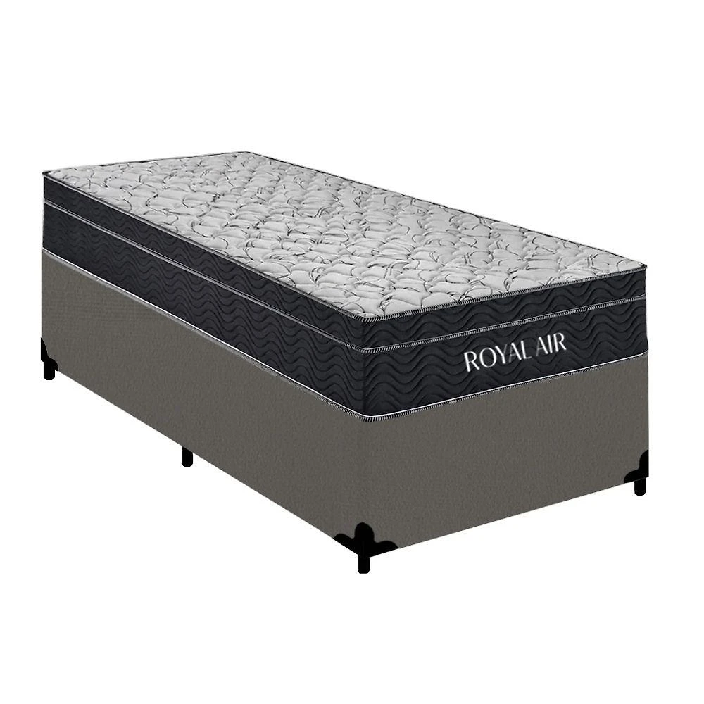 Cama Box com Baú Solteiro Royal Air Molas Ensacadas Madeira Suede Cinza Royal