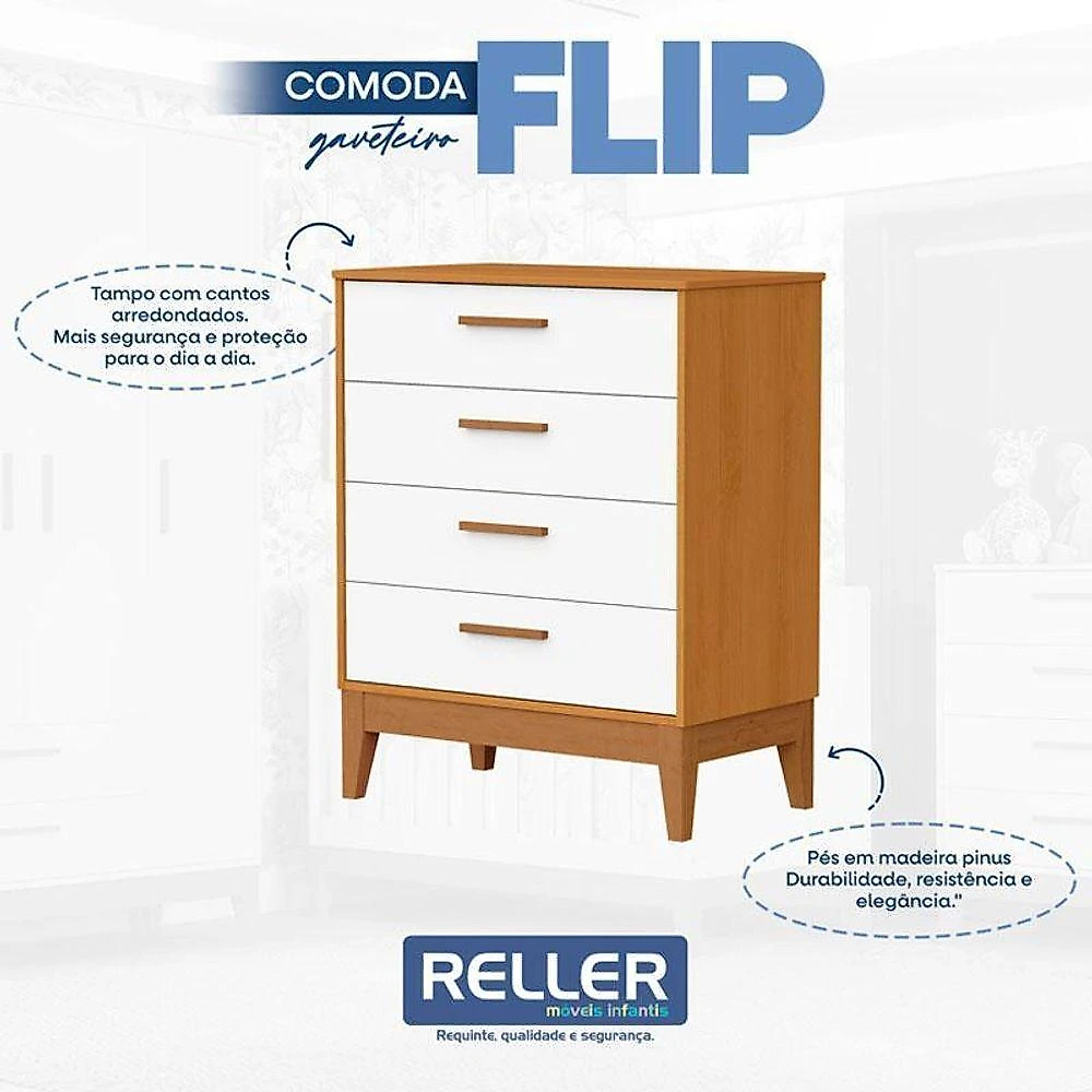 Quarto De Bebê Flip Guarda Roupa 4 Portas Branco Acetinado Savana Com Colchão Gazin - Reller