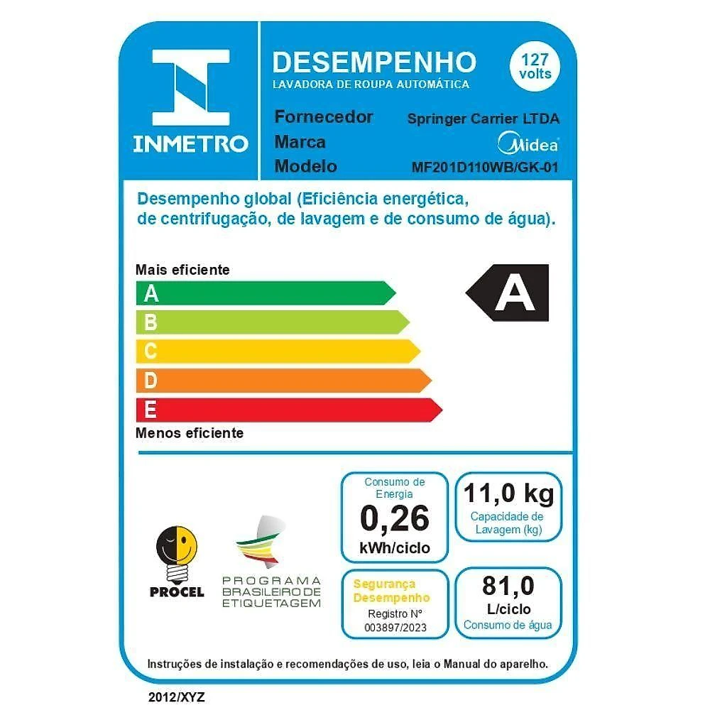 Lava e Seca Midea MF201 Titanium Slim 11KG Conectada Titânio 110V