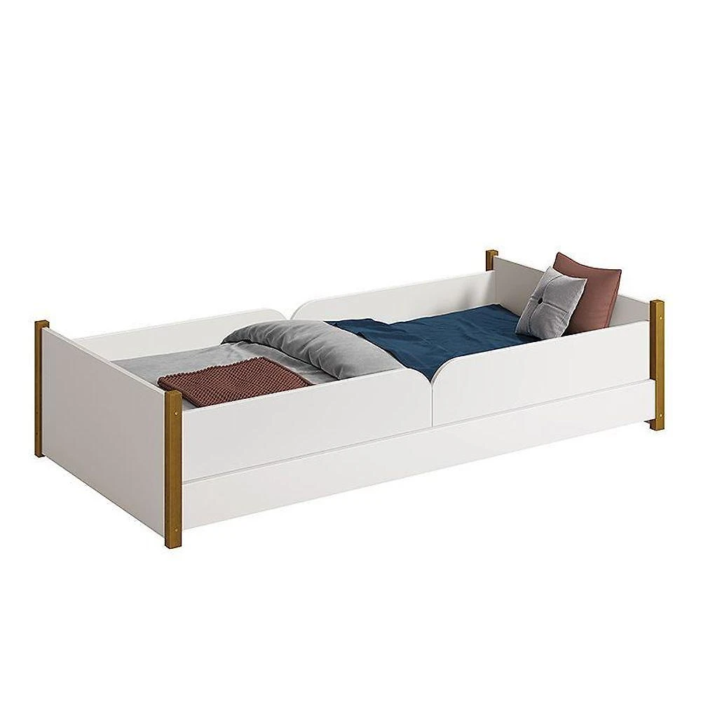 Cama Evolutiva Ravi com 2 Kits Grade Lateral e Colchão D20 MDF Branco Reller Móveis