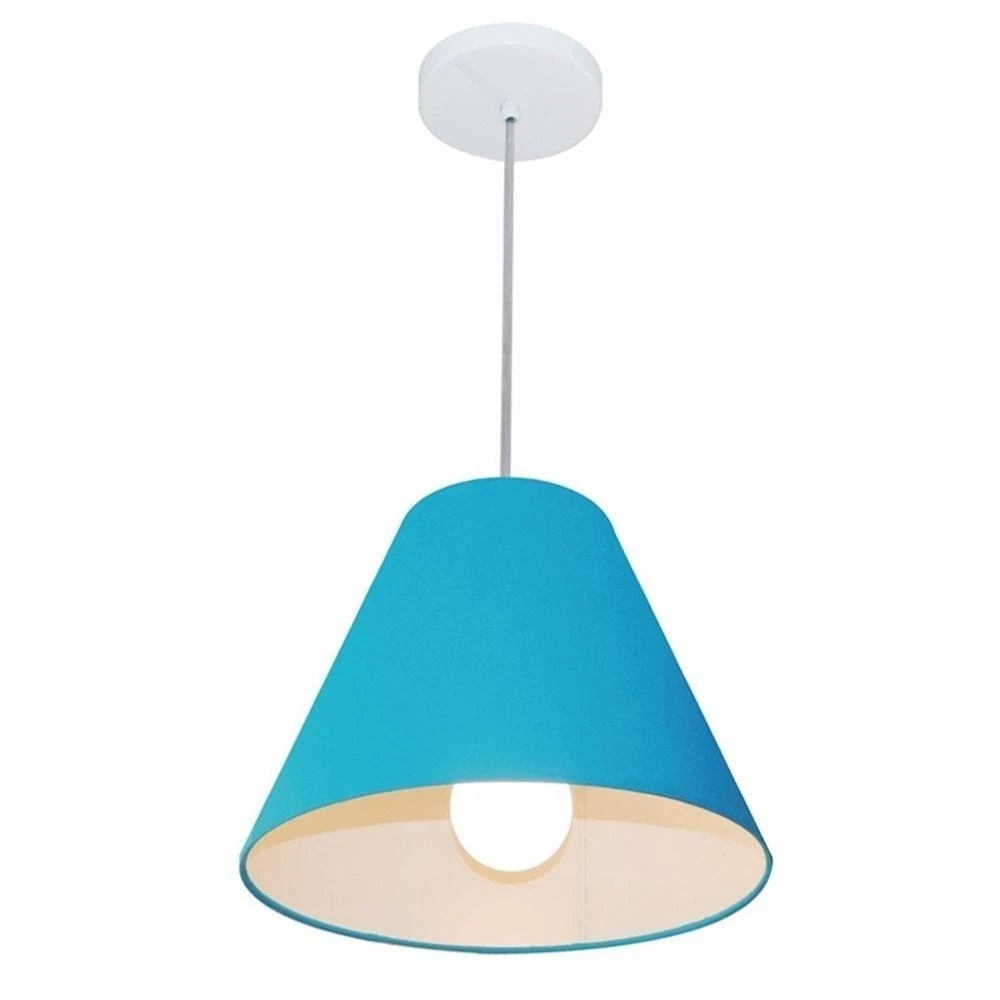 Lustre Pendente Cone Md-4028 Cúpula em Tecido Fio Ajustável Azul Turquesa Vivare Brasil Iluminação