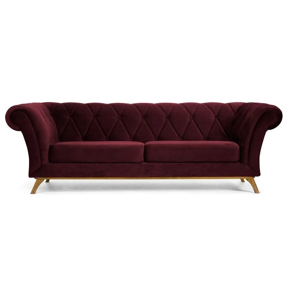 Sofá 180cm 3 Lugares Base Madeira Império B-278 Marsala