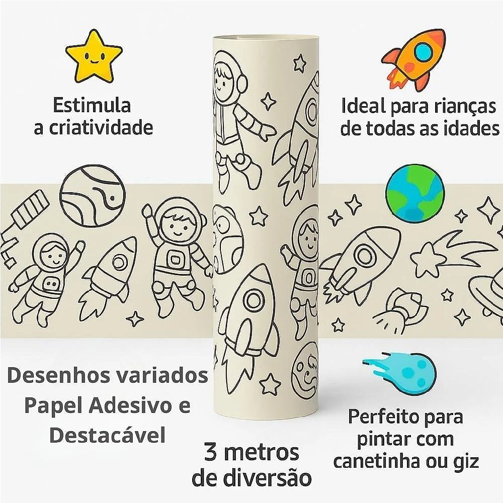 Bobina de Papel Adesivo para Colorir Infantil Yeet Destacável Reposicionável 3m X 30cm
