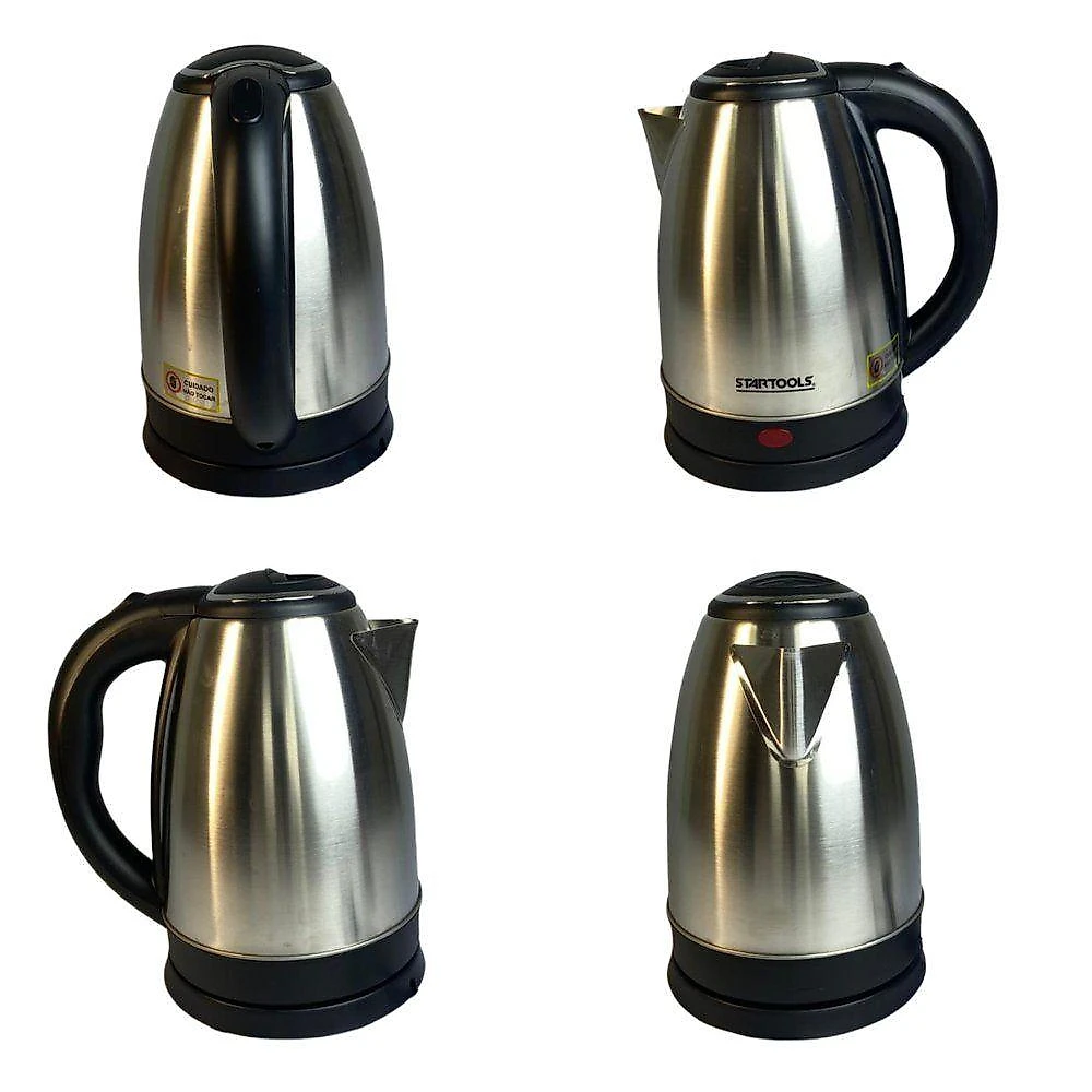 Chaleira Elétrica Startools Jarra 2L 1000W Inox Preto 110V com Base Giratória 360