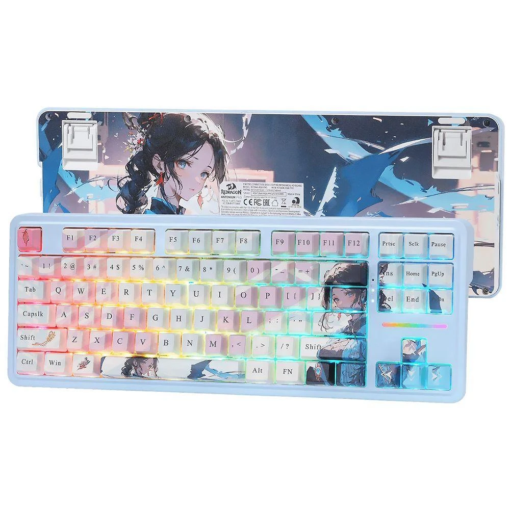 Teclado Gamer Redragon K728AK-RGB-PRO Antonium Pro Wireless com Switches Mecânicos Azuis e RGB Azul