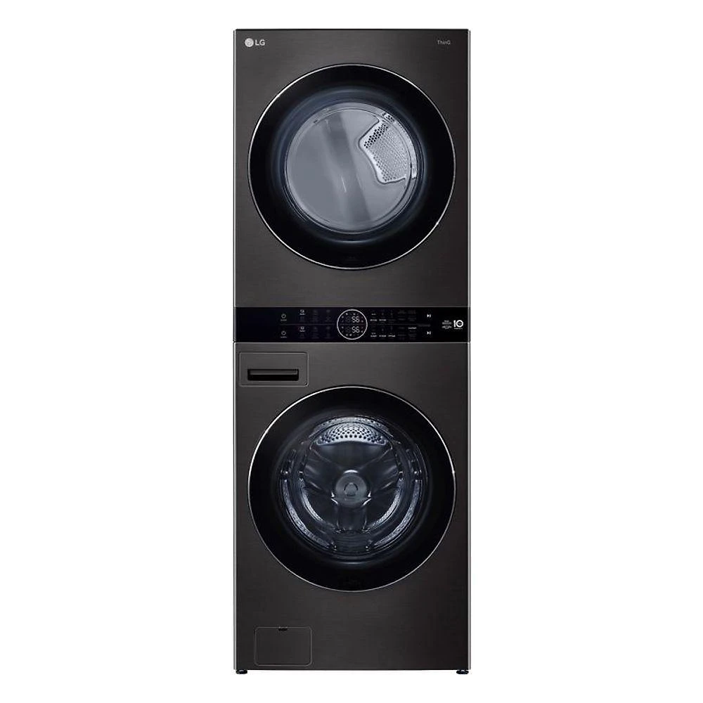 Lavadora e Secadora Elétrica Smart LG WashTower 17kg Aço Escovado Preto com Inteligência Artificial AIDD WK17BS6A 220V