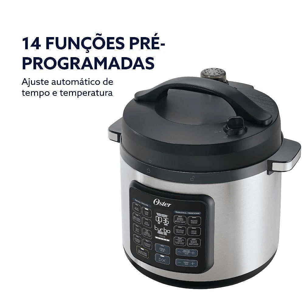 Panela de Pressão Elétrica Turbo Oster 5,7L 1400W Cinza 220V