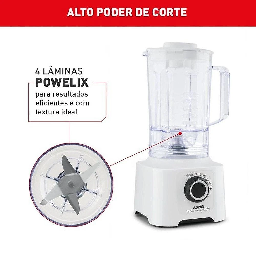 Liquidificador Arno Power Max LN51 1000W 3,1L 4 Lâminas 5 Velocidades Branco 110V