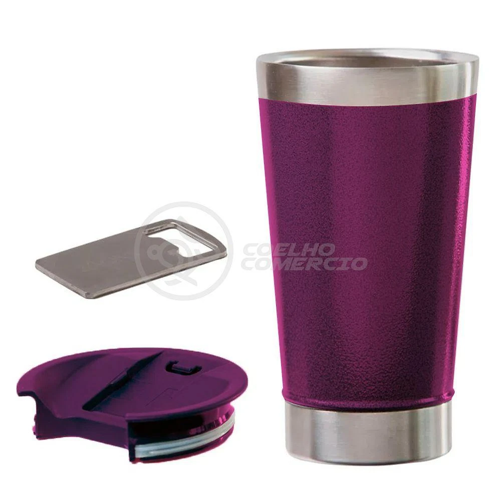 Copo Térmico C/ Tampa E Abridor 473Ml Inox - Roxo