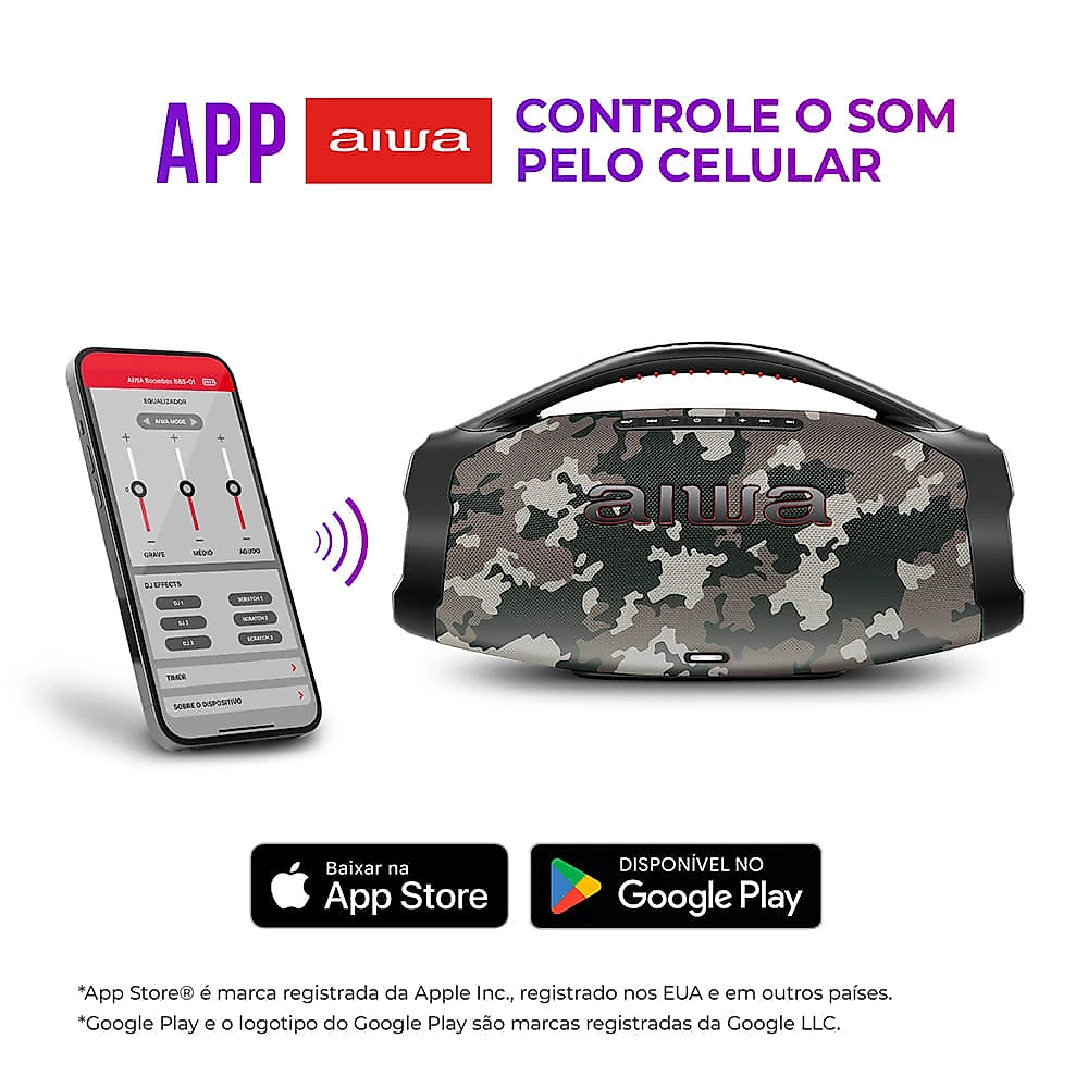 Caixa de Som Boombox Plus AIWA BBS-01-BG 200W BT 30H IP66 USB Cinza BOOMBOX AWS-BBS-01-BG BIVOLT