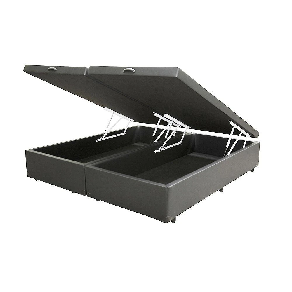 Cama Box Baú Casal Bipartido King Design Sintético Cinza 138x188x41