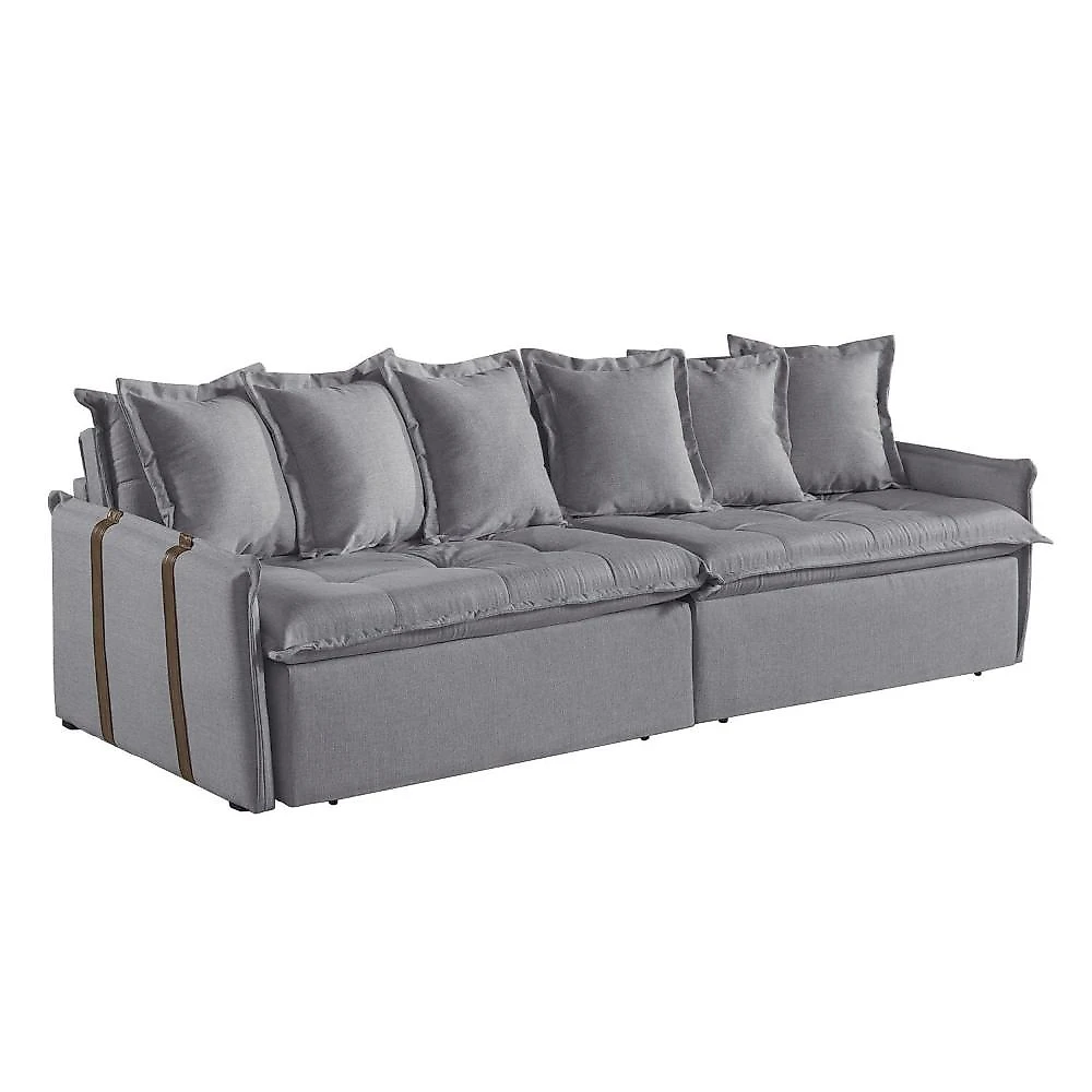 Sofá Retrátil e Reclinável Modulado 214cm Pés em Madeira Maciça Portugal Sofá Retrátil e Reclinável 214cm M161 Linho/Cinza