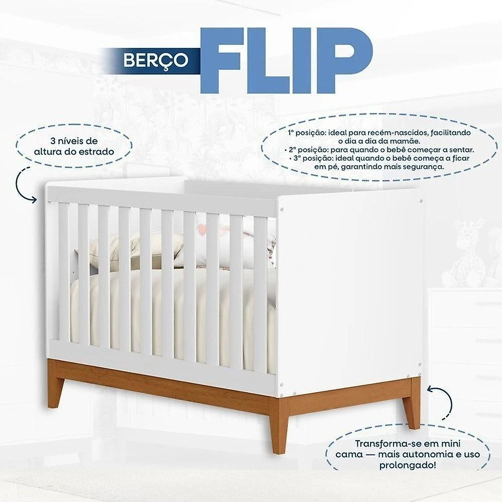 Quarto Completo Flip com Roupeiro 3 Portas Branco Fosco