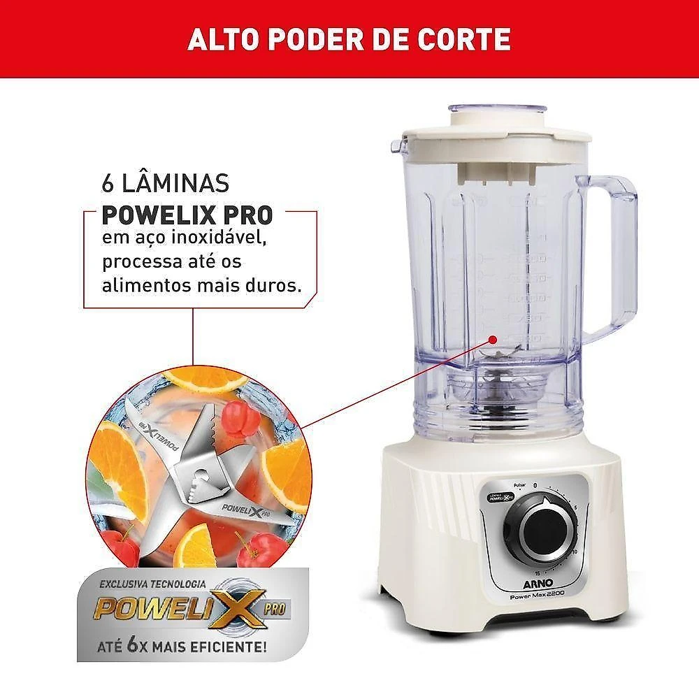 Liquidificador arno power max marfim ln64 3,1l 2200w 127v