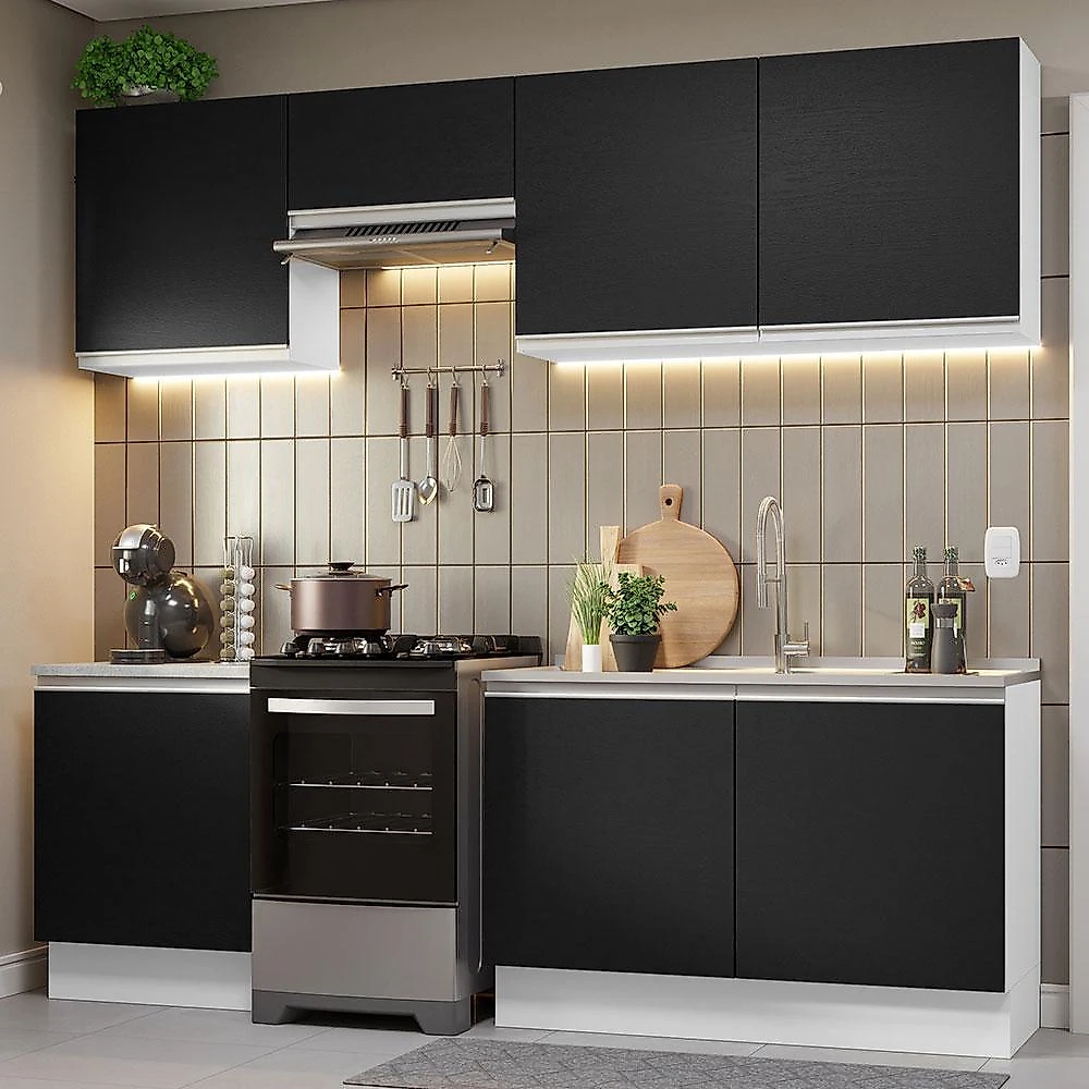 Armário de cozinha completa 240cm branco/preto glamy madesa 09