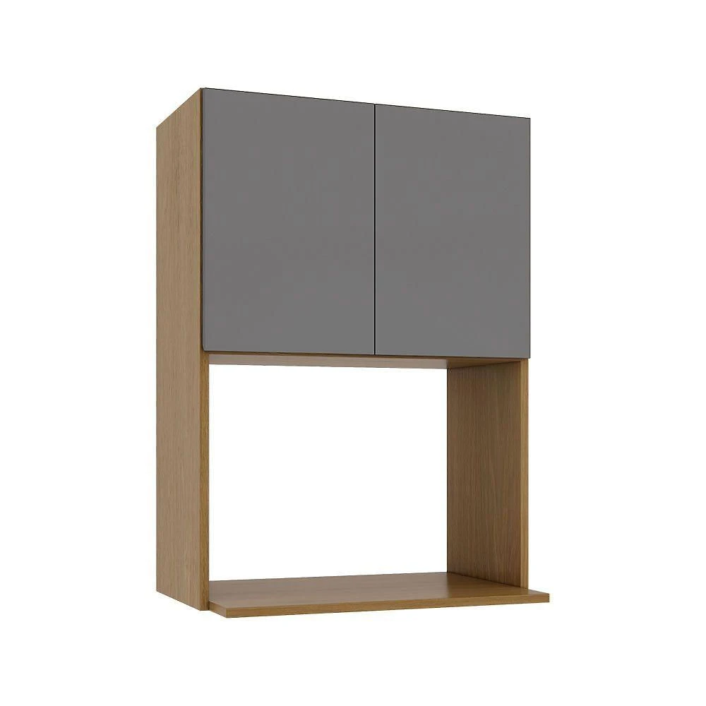 Armário Aéreo para Micro-ondas 60CM 2 Portas MDP Porta de Bater Cinza Luciane Móveis