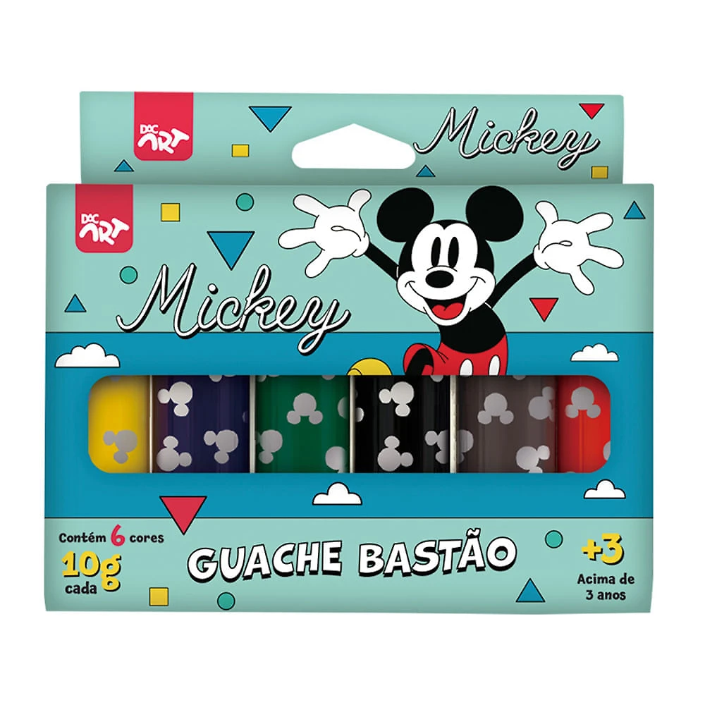 Guache Bastão Mickey Dac Art 3+ Anos com 6 Cores Sortidas de 10g cada