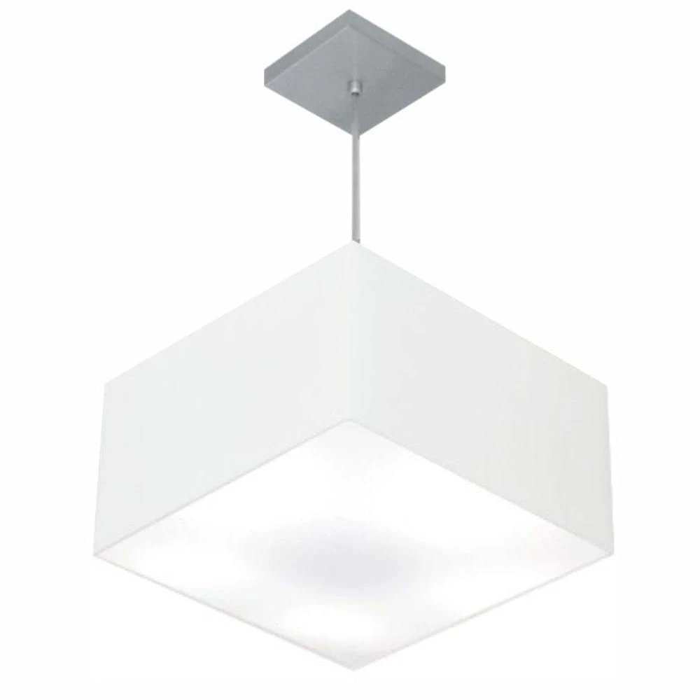 Lustre Pendente Quadrado Vivare Md-4020 Cúpula Em Tecido 21/35x35cm - Bivolt Branco 127/220v