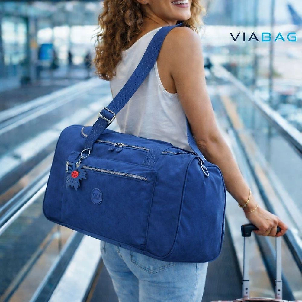Sacola Viagem Bolsa Academia Fitness Feminina Pequena Mala De Mão Em Crinckle - Madrid Azul Marinho
