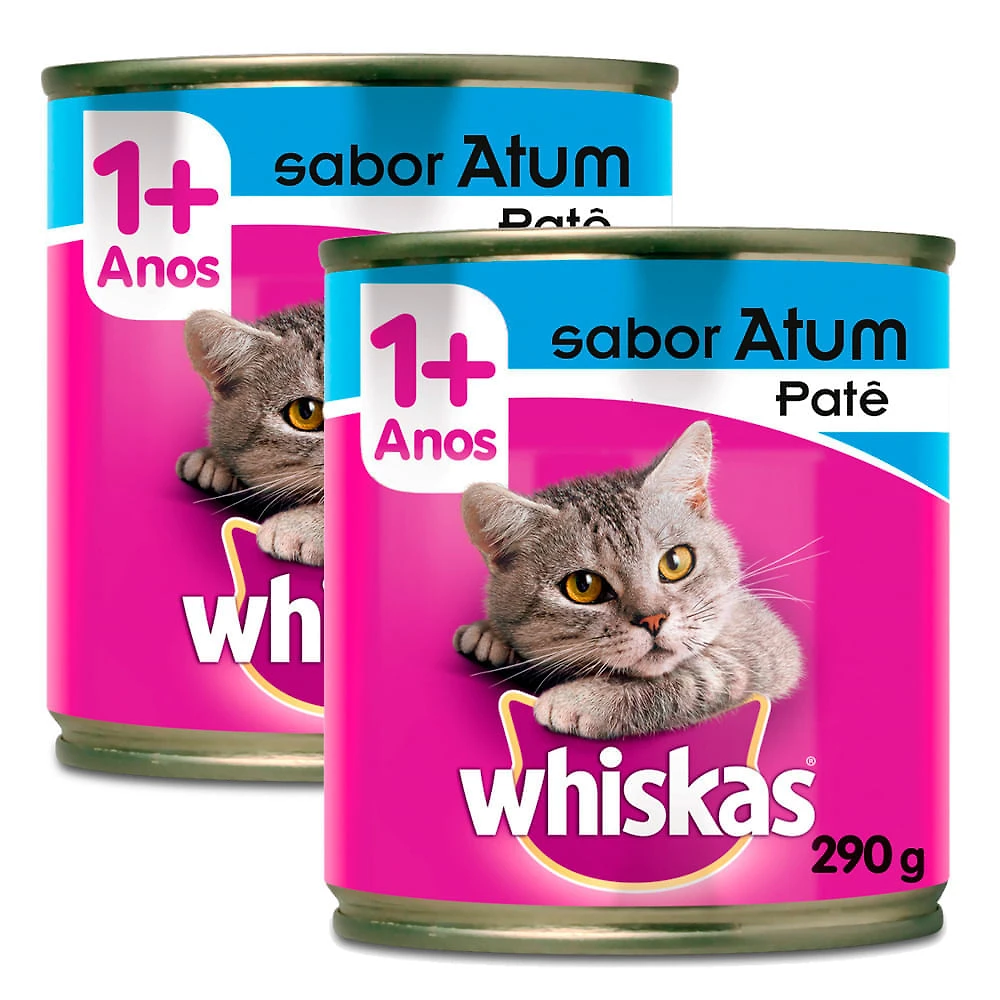 Ração para Gatos Whiskas Adulto 1+ Anos Patê Sabor Atum Lata 290g | Kit com duas unidades
