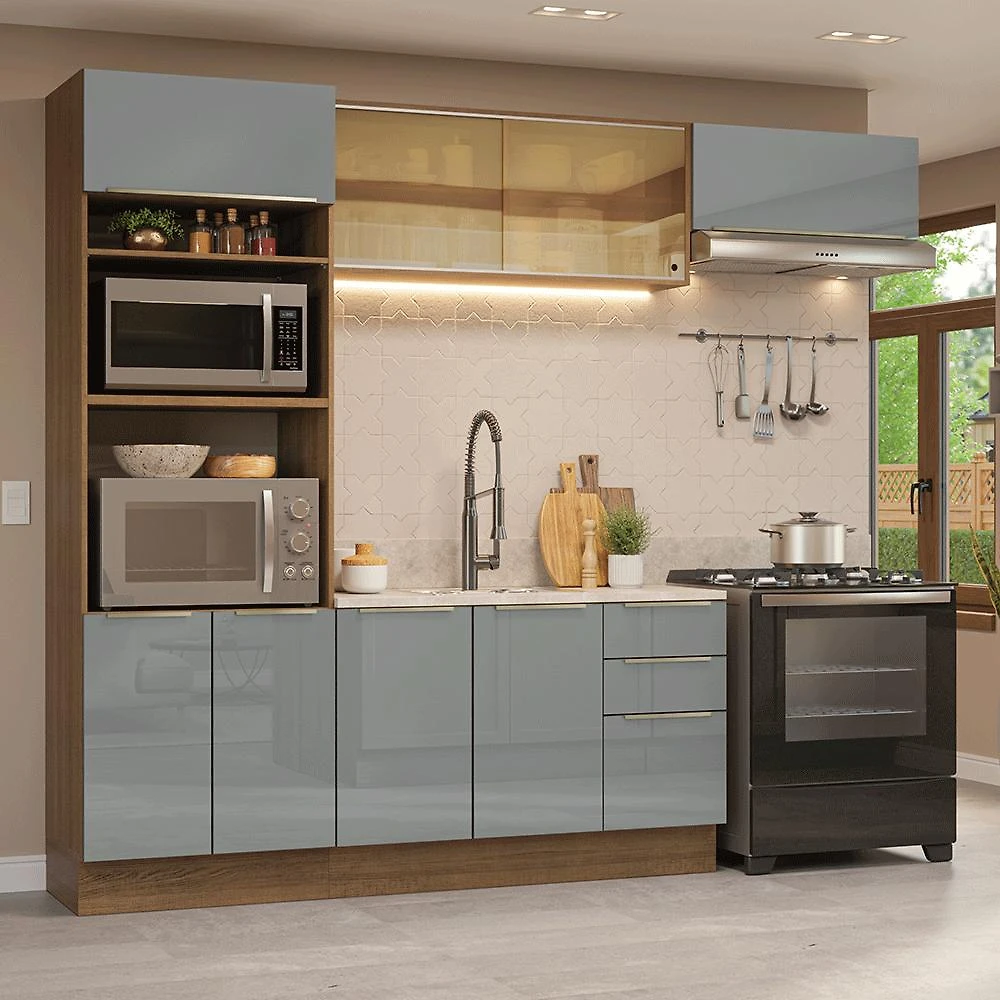Armário de Cozinha Completa 270 cm Rustic/Cinza Lux Madesa 07