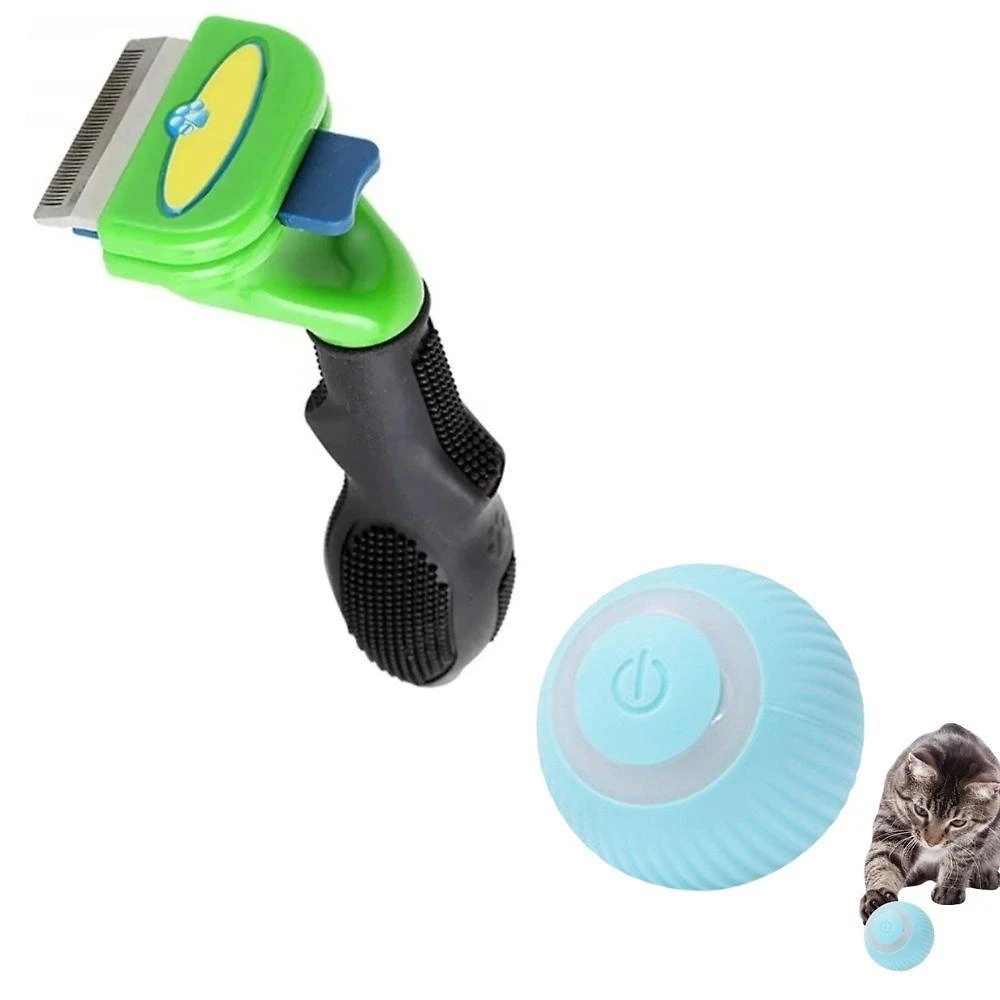 Kit Escova Removedora De Pelos + Bola Elétrica Interativa Para Pets Cães E Gatos