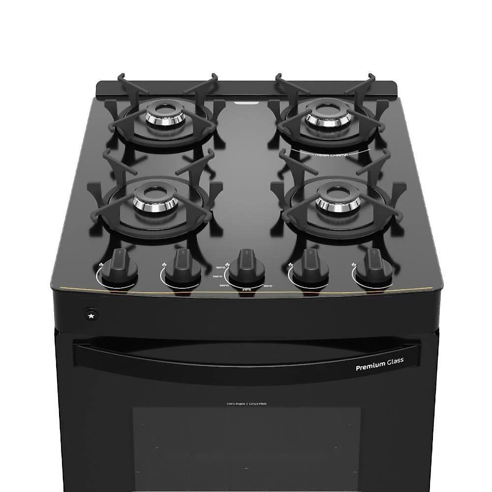 Fogão 4 Bocas A Gás Bivolt Premium Glass Realce Cr228 Preto Preto